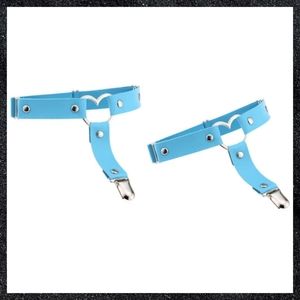 Blue Studded Heart Leather Thigh Garter Harness Pair Set